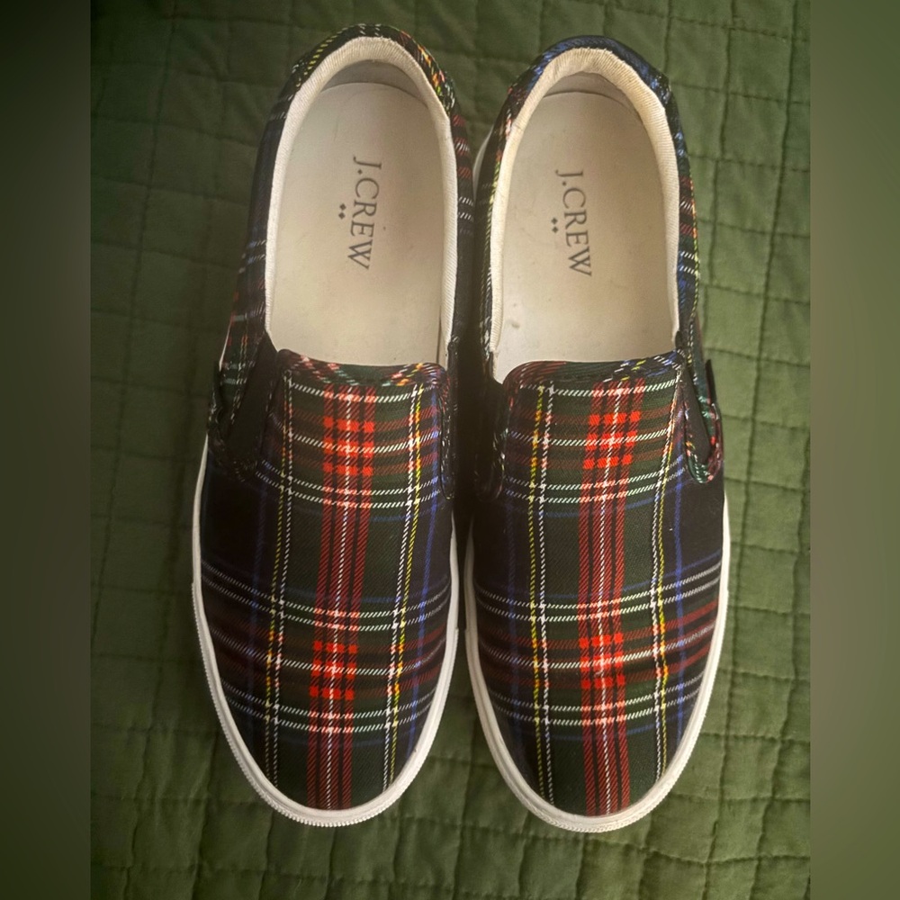 J crew tartan plaid slip on Christmas sneakers